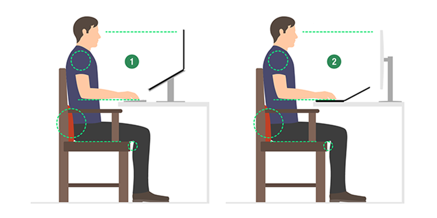 Good posture for laptop use, detailed below